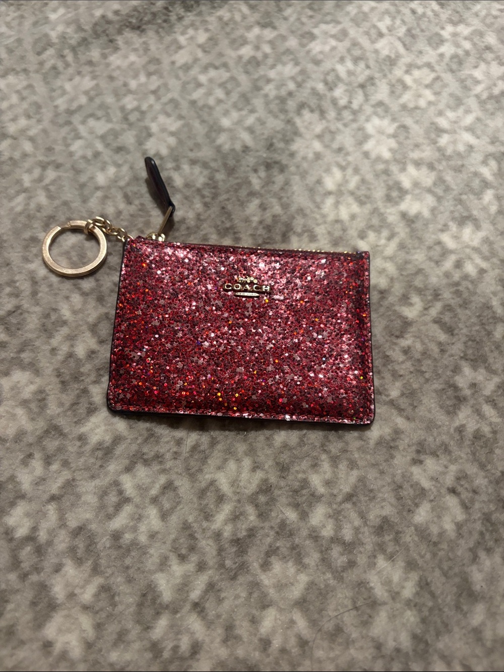 Coach Glitter Red Card Case with Gold Keyring